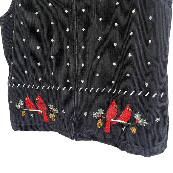 Womens Embroidered Corduroy Christmas Vest | Cardinals Stars | Size Large - Picture 2 of 4